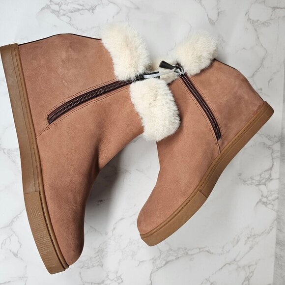 Linea Paolo Womens Faux Fur Trim Side Zipper Suede Wedge Ankle Booties Brown 9M - Picture 4 of 10